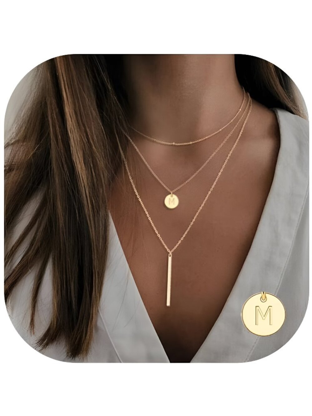 Gold Initial Layered Necklaces for Women, 14K Gold Plated Coin Letter Necklace